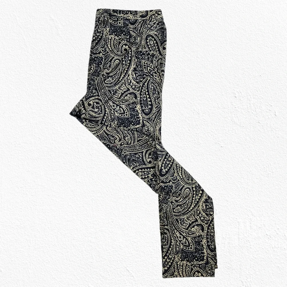 Y2K Lauren Ralph Lauren Black Beige Paisley Pants Size 12 Y2K Boho Trousers